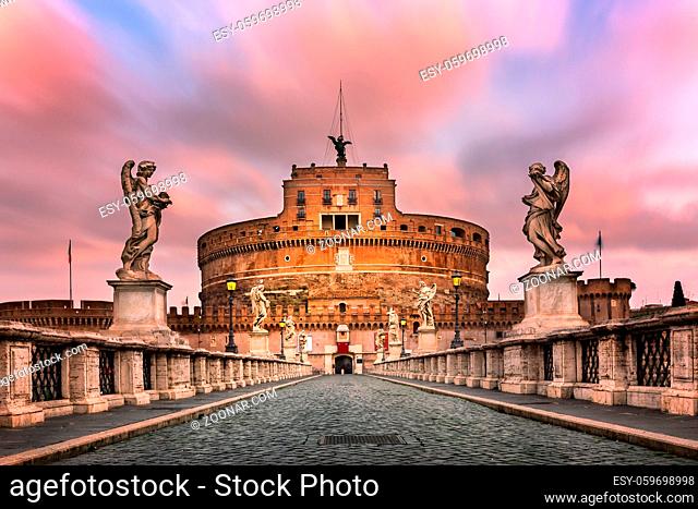 Ponte Sant'Angelo and Castel Sant'Angelo in the Morning, Rome, Italy