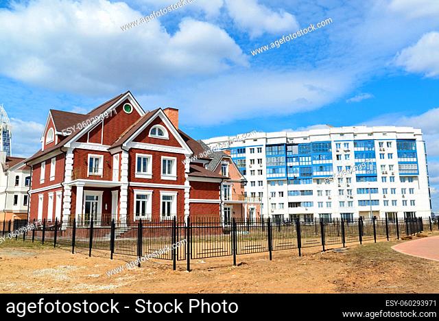 KRASNOGORSK, RUSSIA - APRIL 22, 2015: The new construction districts in the suburbs. Area of residential development on about 2 million square feet