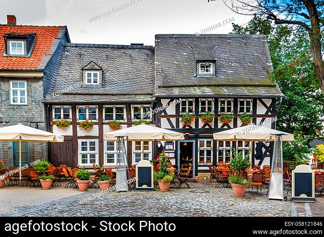 Street with old half-timbered house in Goslar, Germany