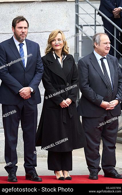Pilar Alegria, Oscar Puente attends Opening of the 15th Legislature - Military Parade at Congress of the Deputies on November 29, 2023 in Madrid, Spain