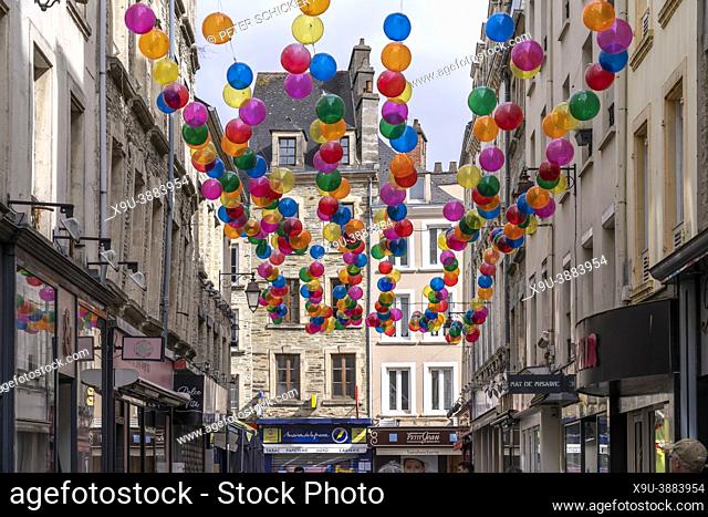 Colorful balloons in the pedestrian zone of Cherbourg-Octeville, Normandy, France