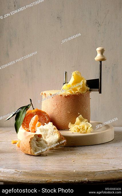Cheese, Bread and Tangerine Still Life