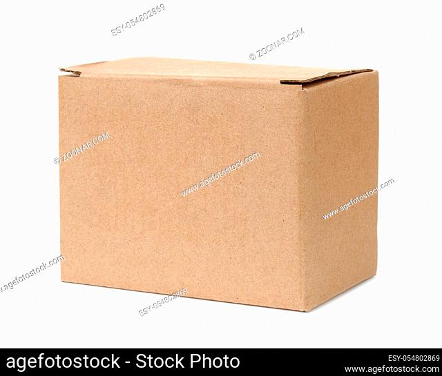 Blank closed brown cardboard box isolated on white