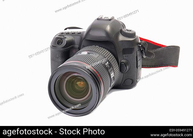 DSLR camera with zoom lens top view