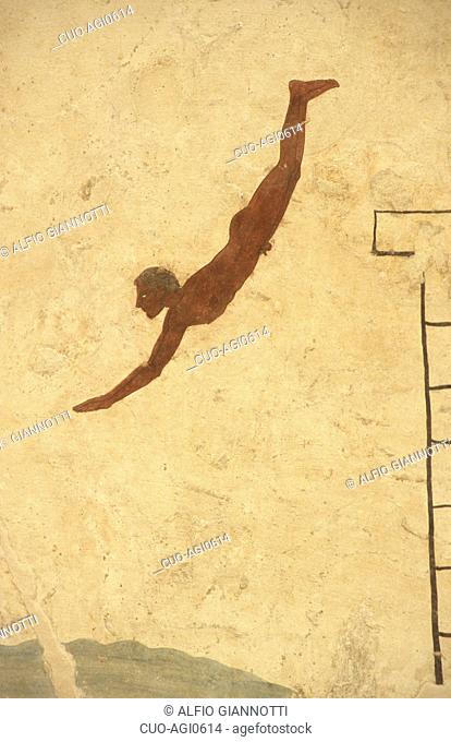 Tomb of the Diver, mural, Paestum archaeological park, Campania, Italy