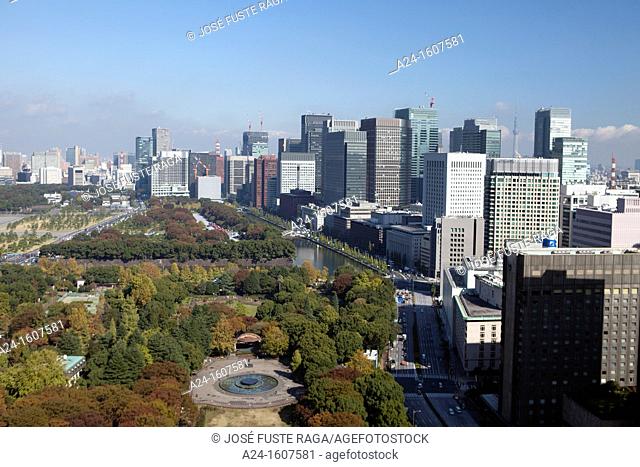 Japan-Tokyo City-Hibya Park -Marunouchi Skyline and Sky Tree Tower