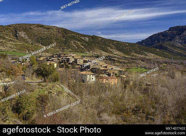 Puebla de Roda village in the Isábena valley (Huesca, Aragon, Spain, Pyrenees)