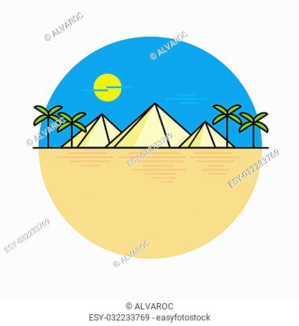 Egyptian pyramids illustration style line flat