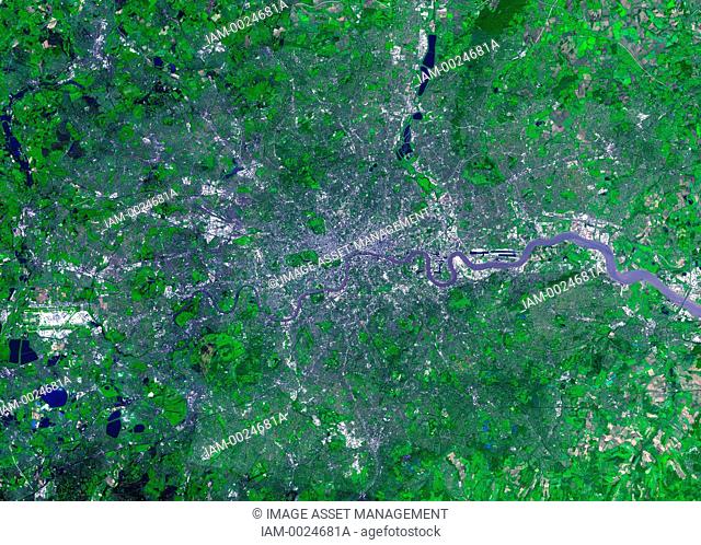 London photographed from space in2001 by the Advanced Space borne Thermal Emission and Reflection Radiometer (ASTER) on NASA's Terra satellite