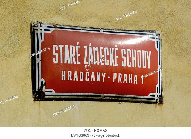 Prague, street sign Stare Zamecke Schody, Czech Republic, Prague