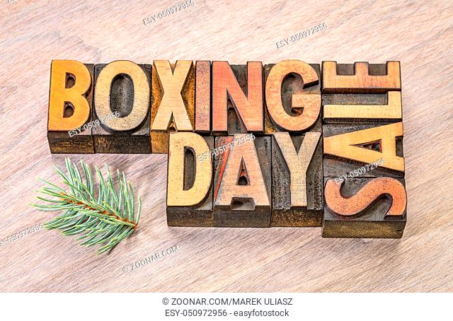 boxing day sale sign in vintage letterpress wood type