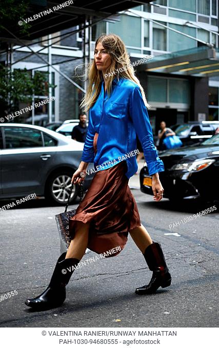 Veronika Heilbrunner, Founder of Hey Woman, posing outside of the Sies Marjan runway show during New York Fashion Week - Sept 10