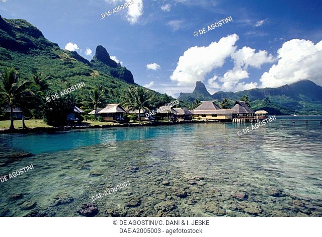 Pile dwellings in Cook's bay, Mo'orea, Society islands, French Polynesia