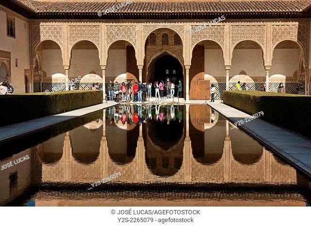 Court of the Myrtles and Comares Tower, The Alhambra, Granada, Region of Andalusia, Spain, Europe