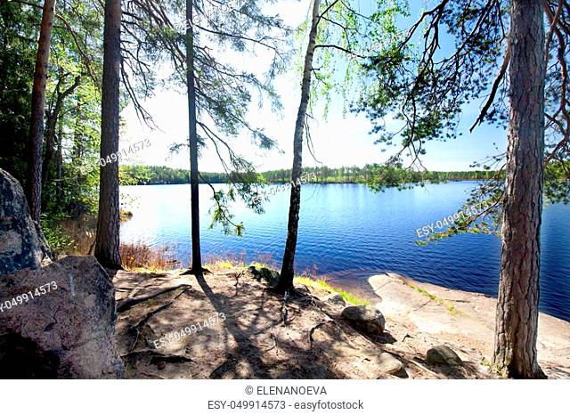 Beautiful lake in the national park Repovesi, Finland, South Karelia