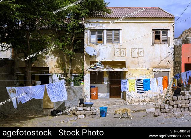 House with Laundry Drying outside at Sao Pedro Village, Sao Vicente, Cape Verde Islands, Africa