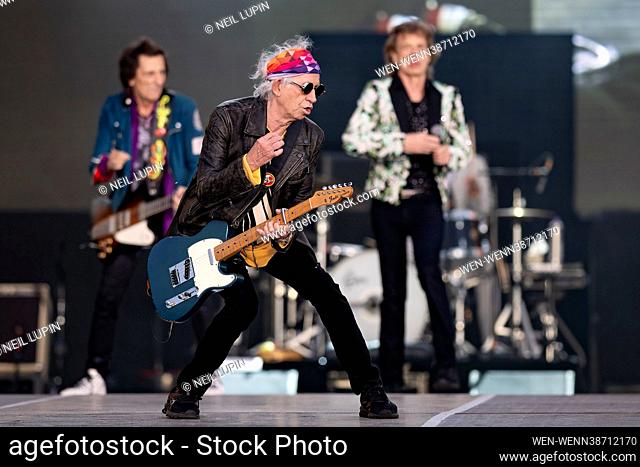 LONDON, ENGLAND: The Rolling Stones perform on the Great Oak Stage at the British Summer Time Festival in Hyde Park. Featuring: Ronnie Wood, Keith Richards