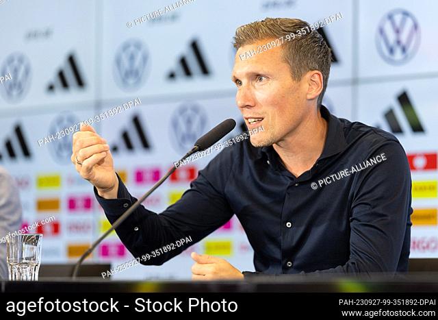 27 September 2023, Hesse, Frankfurt/Main: DFB Director Hannes Wolf speaks during a press conference. After controversial discussions and some harsh criticism