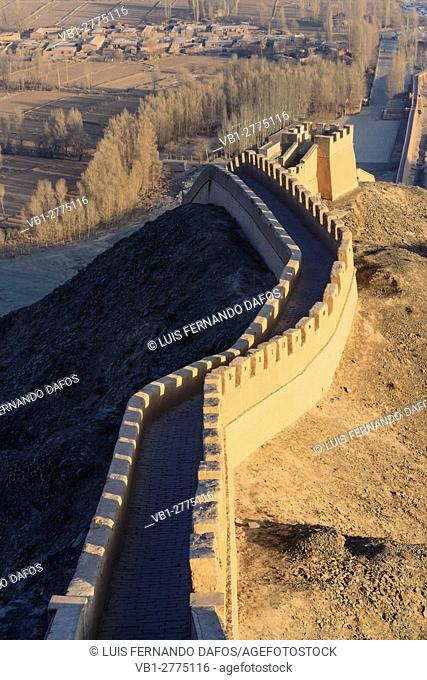 Western confine of the Great Wall at Jiayuguan, Gansu province, China, Asia