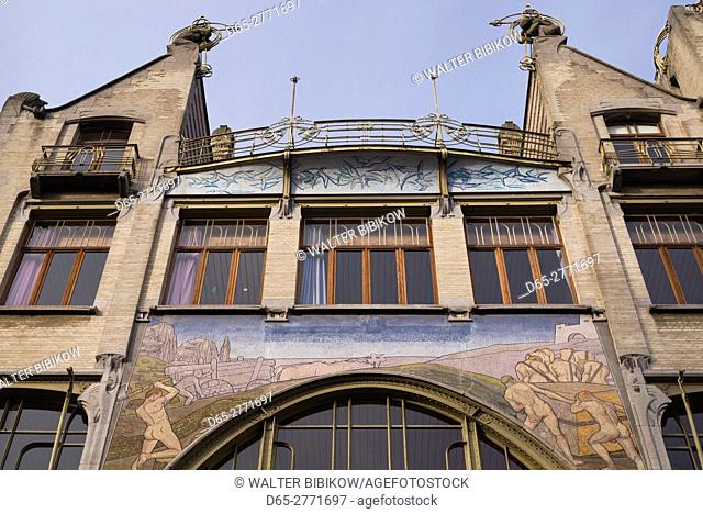 Belgium, Antwerp, art-nouveau architecture, Help U Zelve building, detail