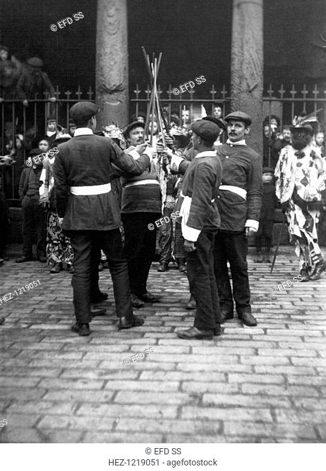 Sleights Sword Dancers, East Side, Whitby, Yorkshire, c1912. Photograph taken by music collector Cecil Sharp (1859-1924) of a traditional Yorkshire folk dance...