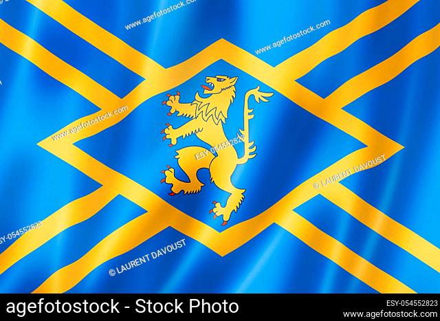 East Lothian County flag, United Kingdom waving banner collection. 3D illustration