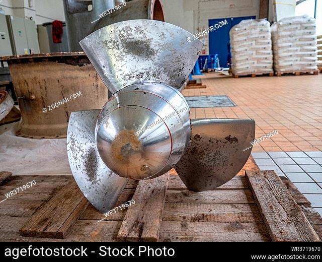 Propeller for 500mm Axial flow pump. Blades detail. Main axial pump for discharge of pressurized wastewater from the factory