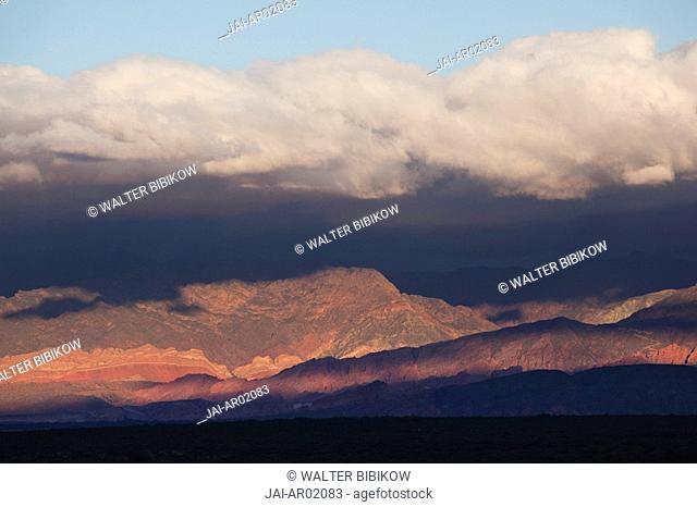 Argentina, Salta Province, Valles Calchaquies, San Carlos, last light on Sierra de Leon Muerto mountains