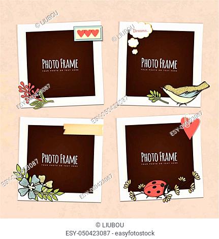 Wedding vector frame. This photo template frame you can use for wedding invitation picture or memories. Scrapbook design concept. Insert your picture