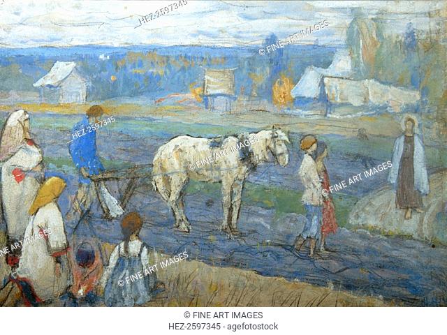 At the field, 1911. Found in the collection of the Regional Art Gallery, Perm