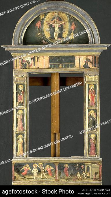 Frame depicting the Annunciation, Baptism of Christ, Entry into Jerusalem, Saints Cecilia and Catherine of Alexandria, Trinity (Gnadenstuhl, Mercy Seat)