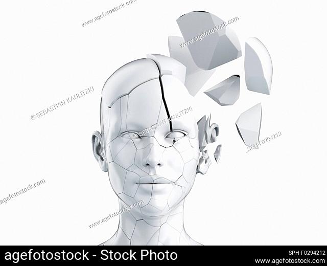 Broken female head, illustration