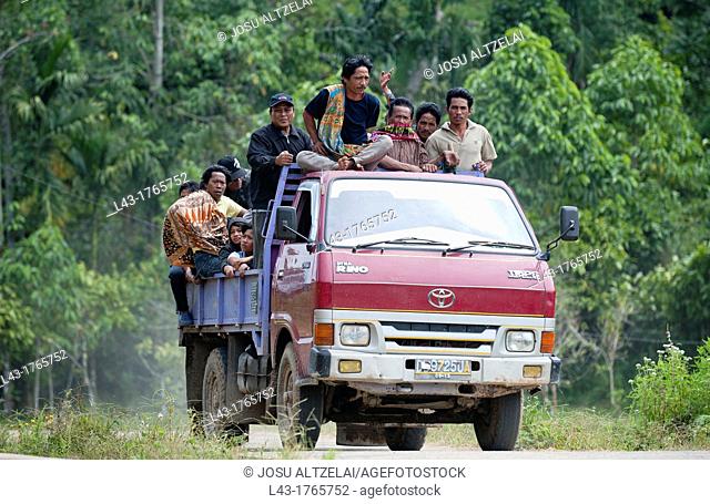a van transporting people in Tana Toraja, sulawesi, indonesia