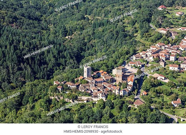 France, Lot, Cardaillac, labelled Les Plus Beaux Villages de France (The Most beautiful Villages of France), the village (aerial view)