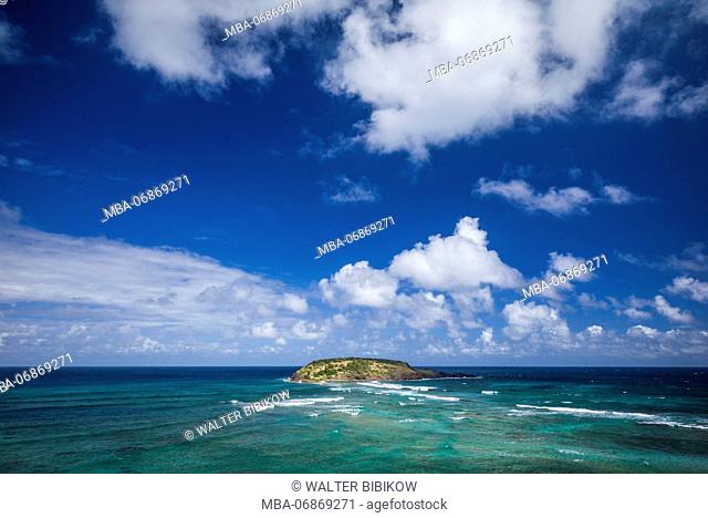 French West Indies, St-Barthelemy, Grand Cul-de-Sac, elevated view of the Anse du Grand-Cul-de-Sac bay