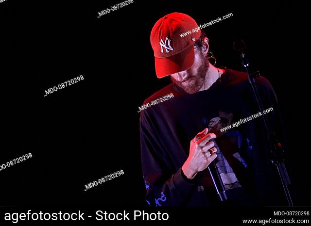 Italian rapper and songwriter Mecna (Corrado Grilli) in concert at Auditorium Parco della Musica. Rome (Italy), June 26th, 2021