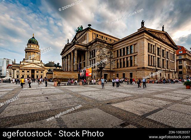 BERLIN, GERMANY - AUGUST 10: German Cathedral and Gendarmenmarkt Square on August 10, 2013 in Berlin, Germany. The square was created by Johann Arnold Nering at...