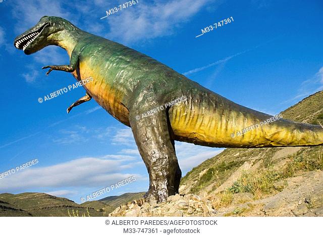 Life size replica of a Tarbosaurus in Valdecevillo site, Enciso. La Rioja, Spain
