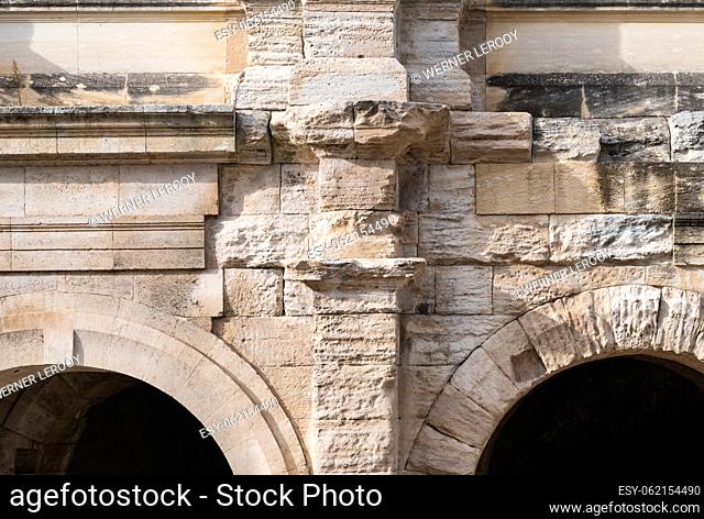Arles, Provence, France, 1 1 2023 - Detail of the Arena, an amphitheatre in roman style