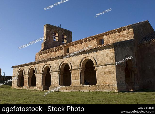 Church of Santa Maria, XII century, in Romanesque style, Montejo de Tiermes, province of Soria, Castilla y Leon, Spain