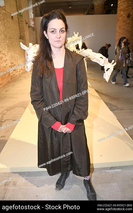 21 April 2022, Italy, Venedig: The artist Raphaela Vogel shows herself at the Arsenale before the start of the Biennale Arte