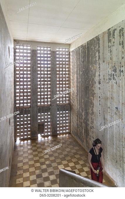 Cambodia, Phnom Penh, Tuol Sleng Museum of Genocidal Crime, Khmer Rouge prison formerly known as Prison S-21, located in old school, staircase