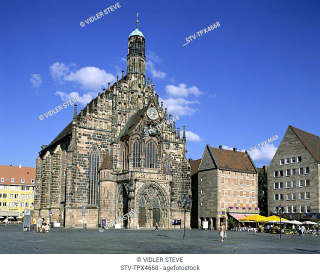 Bavaria, Church, Franconia, Frauenkirche, Germany, Europe, Gothic, Hauptmarkt, Holiday, Landmark, Market square, Nuremberg, Tour