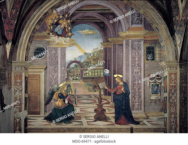 Annunciation, by Bernardino di Betto knows as Pinturicchio, 1501, 16th Century, fresco. Italy; Umbria; Perugia; Spello; Santa Maria Maggiore church; Baglioni...