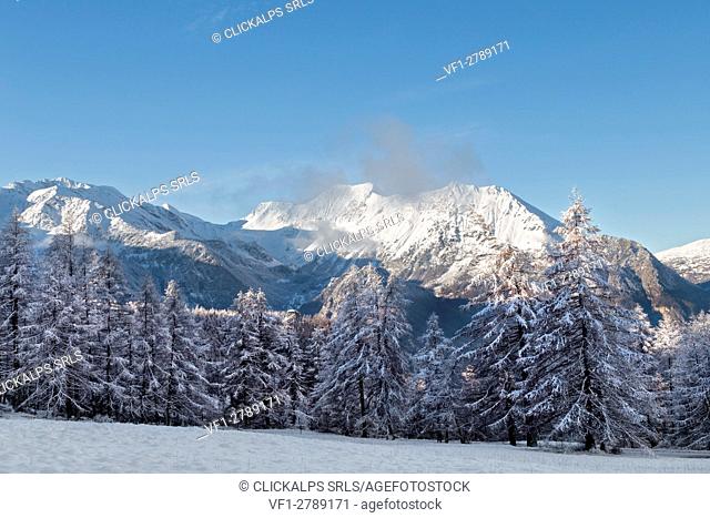 Orsiera Rocciavre Park, Chisone Valley, Turin, Piedmont, Italy. Winter Orsiera Rocciavre Park