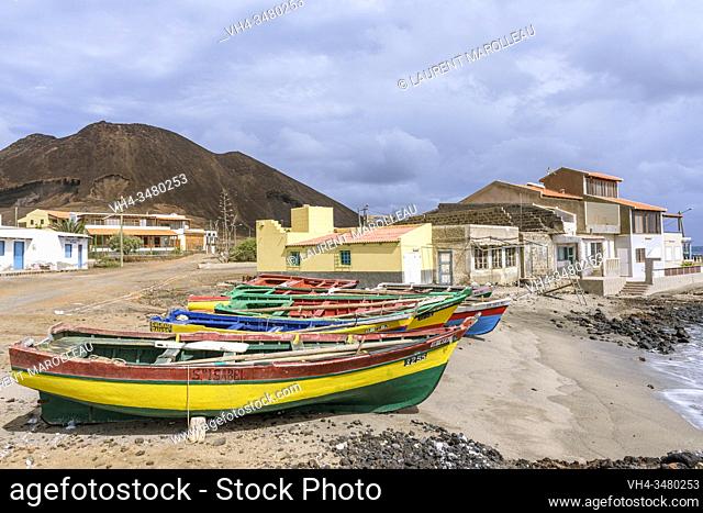 Coastal village of Calhau between two Volcanoes, Sao Vicente, Cape Verde Islands, Africa