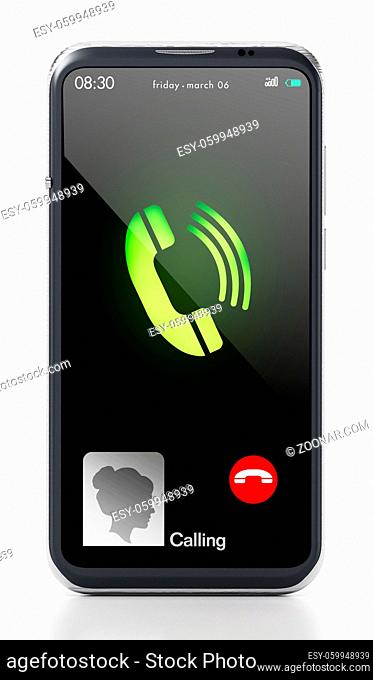 Fictitious smartphone call screen and icons. 3D illustration