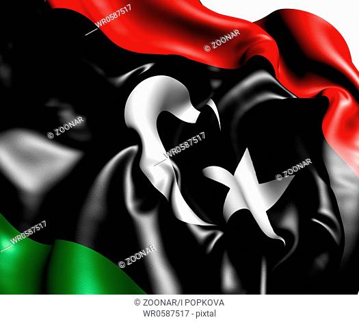 Flag of Libya against white background. Close up