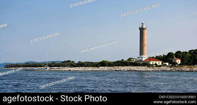 Veli Rat Lighthouse, active lighthouse on the Croatian island Dugi Otok, and is a well-known landmark near to the village of the same name, Dalmatia, Croatia