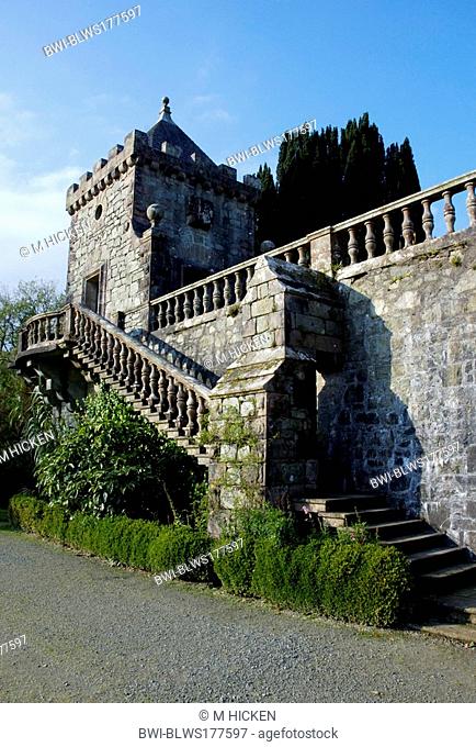 staircase and ballustrade of Torosay castle, United Kingdom, Scotland, Isle of Mull